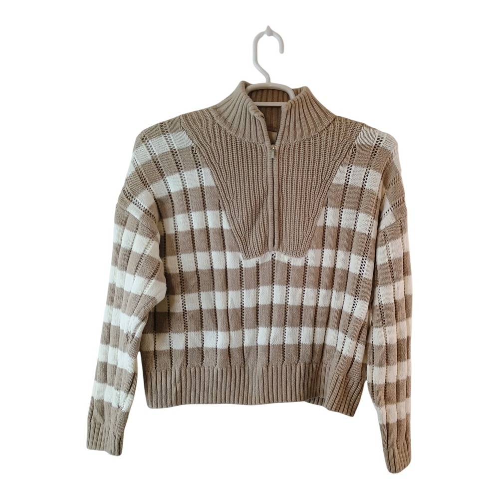 A New Day Mock Turtle Neck Quarter Zip Pullover Sweater Beige Cream Womens XL